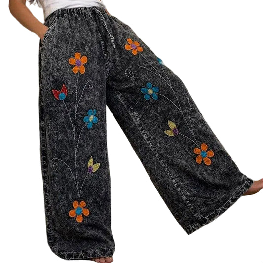 Embroidered Wide Leg Pants