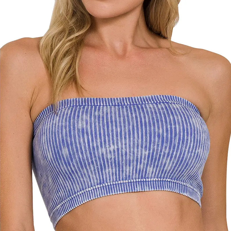 Washed Ribbed Bandeau Top