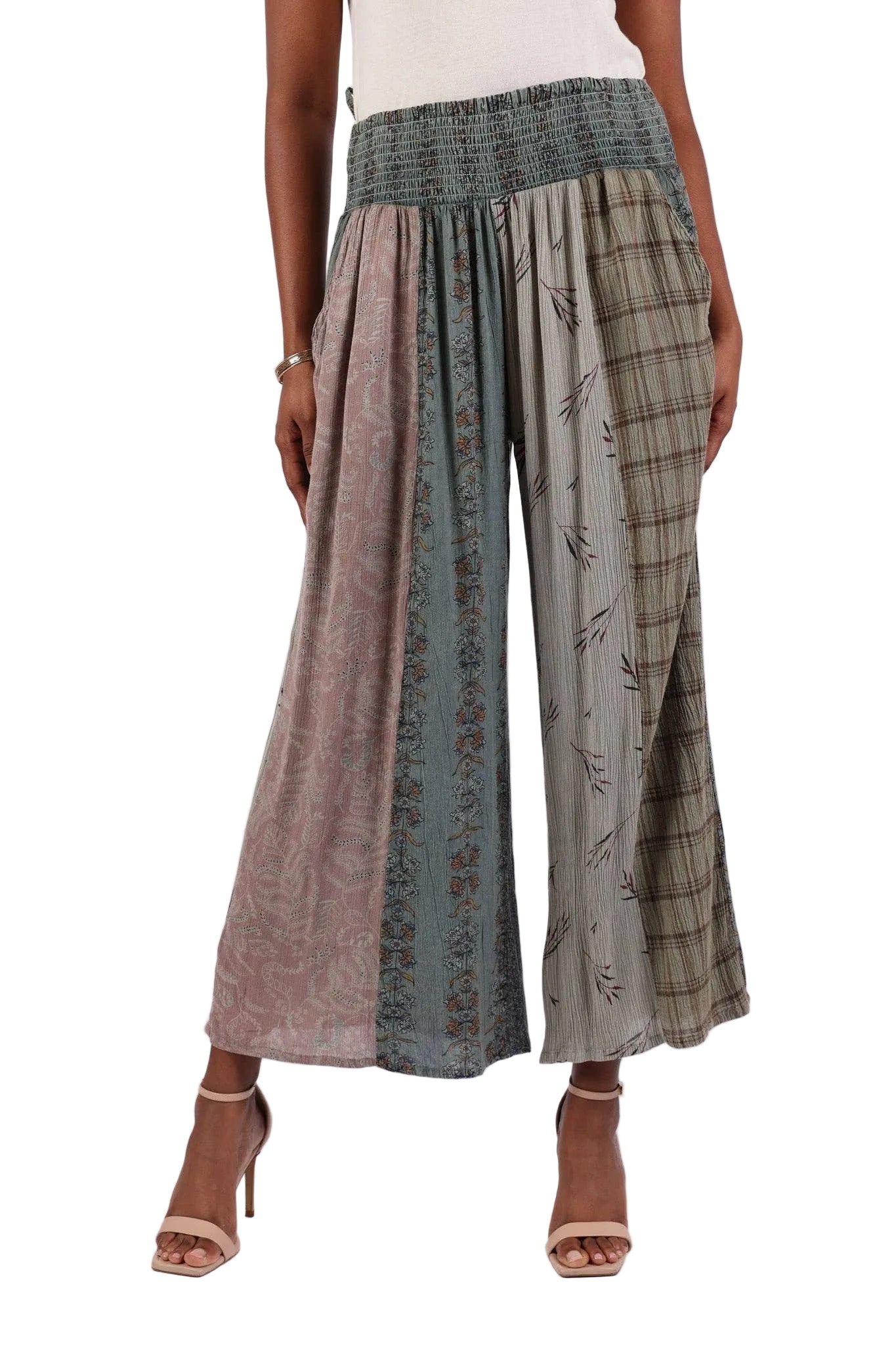 Earthy Vintage Patchwork Palazzo Pants