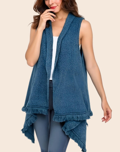 Knee-Length Open-Front Knit Vest
