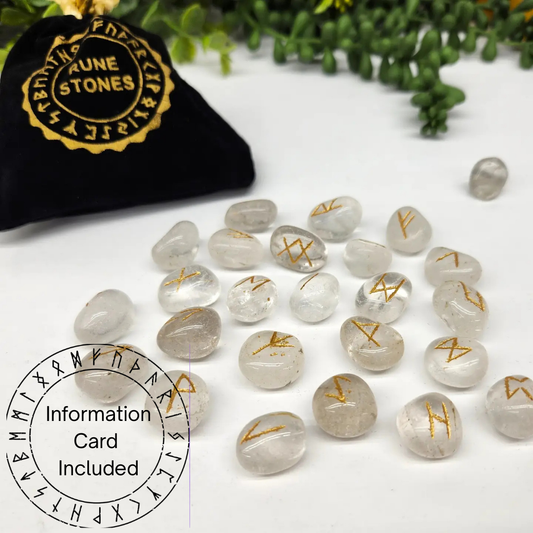 Clear Quartz Rune Sets with Velvet