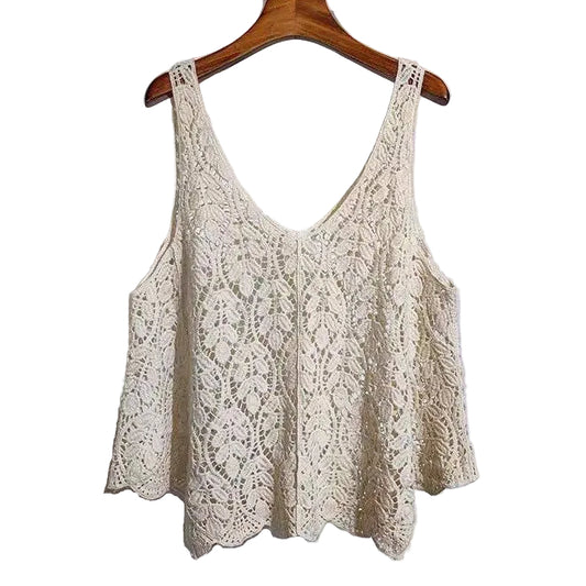 Crochet Hollow Knit Vest with Leaf Texture