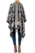 Navy and White Paisley Fringe Kimono