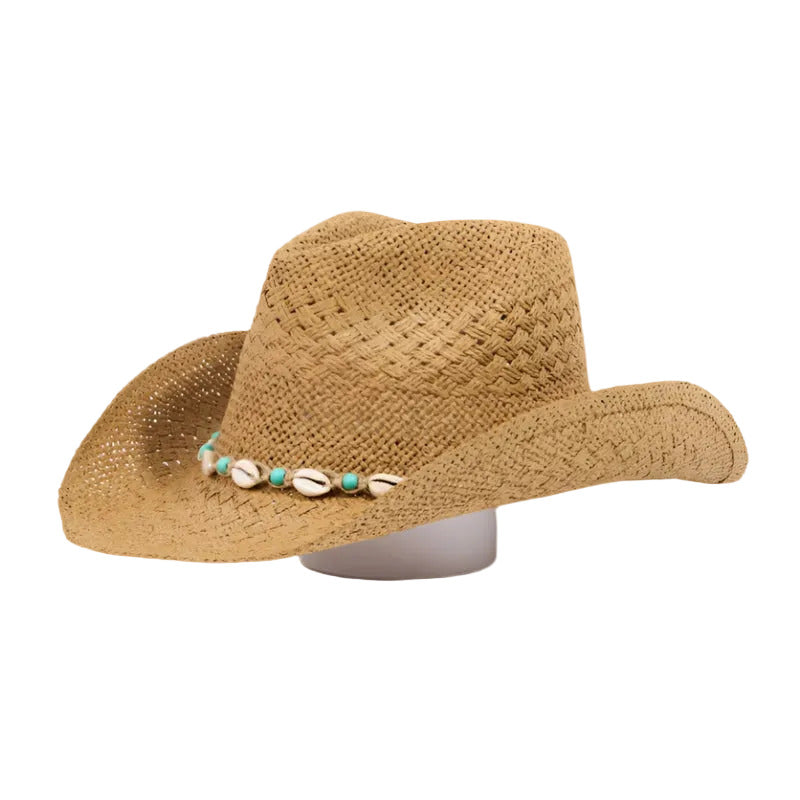 Straw Braided Cowrie Shell Western Cowboy Hat