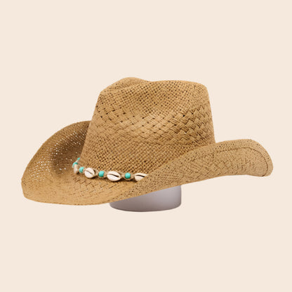 Straw Braided Cowrie Shell Western Cowboy Hat