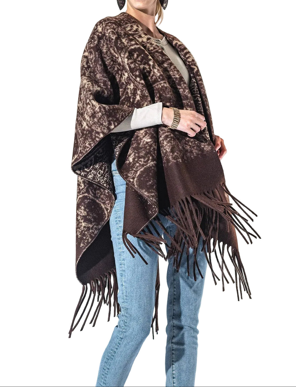 Chocolate Paisley Fringe Kimono