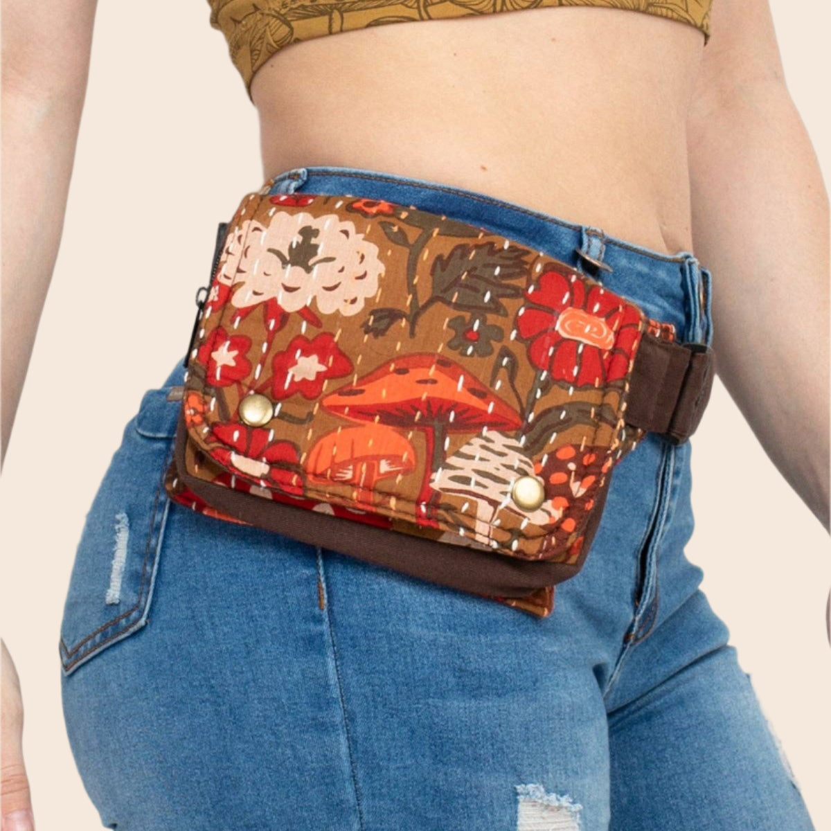 Mushroom Kantha Belt Bag