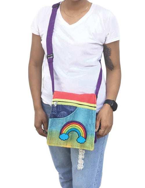 Acid Rainbow Embroidered Cotton Messenger Bag