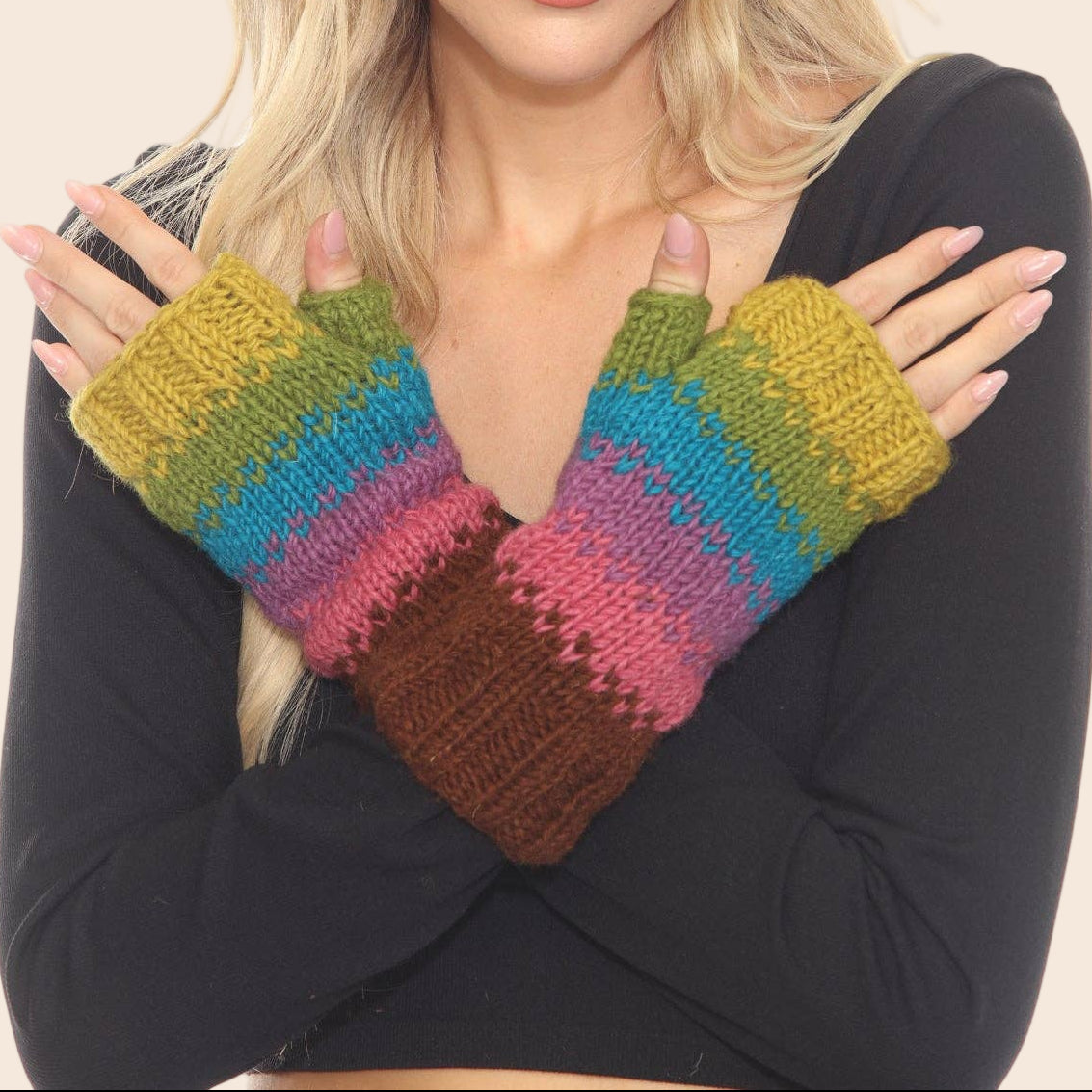 Blurred Lines Handmade Wool Knit Arm Warmer Unisex Gloves