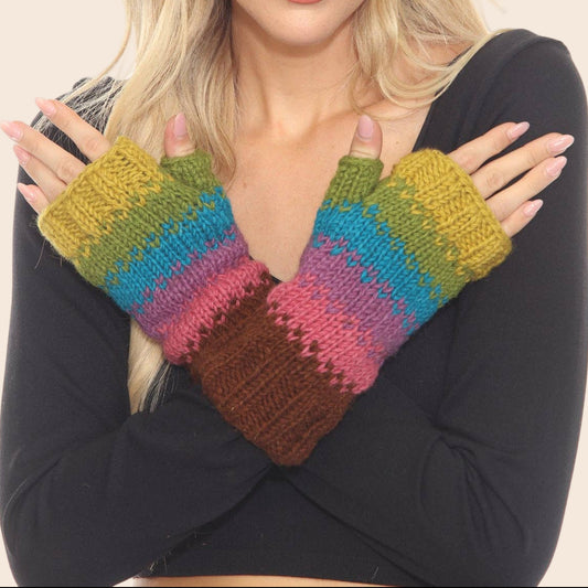 Blurred Lines Handmade Wool Knit Arm Warmer Unisex Gloves