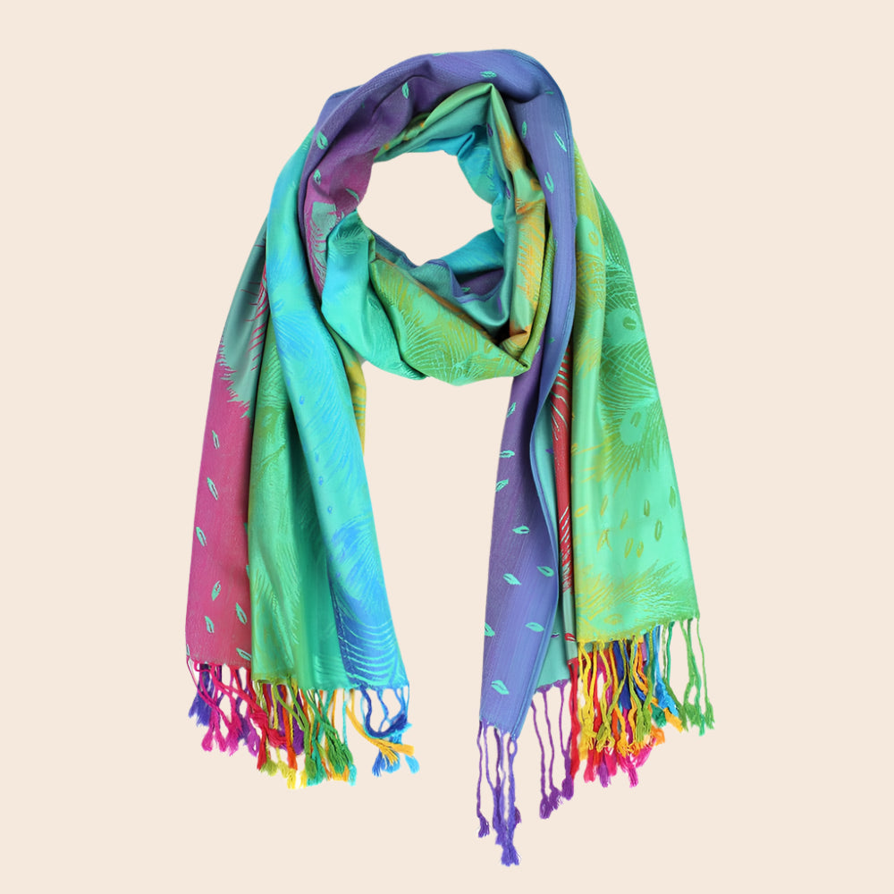 Colorful Peacock Printed Pashmina Scarf Shawl