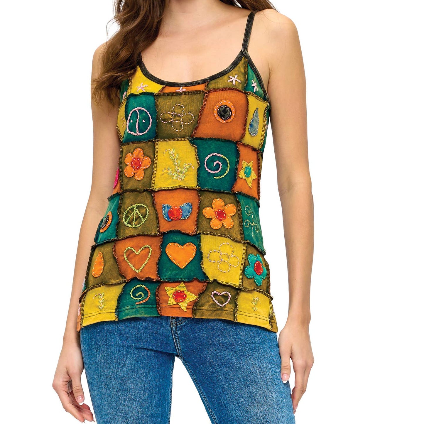 Tank Top Patchwork Razor-Cut Handstitched Detailing