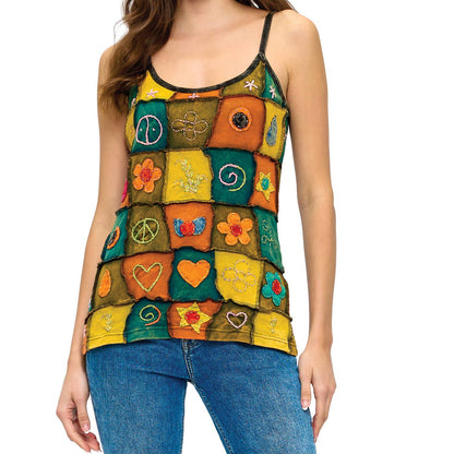 Tank Top Patchwork Razor-Cut Handstitched Detailing