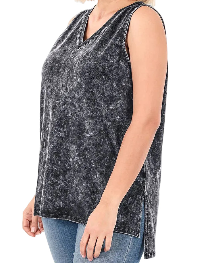 Mineral Wash Tank Top w/ side-slit Plus size
