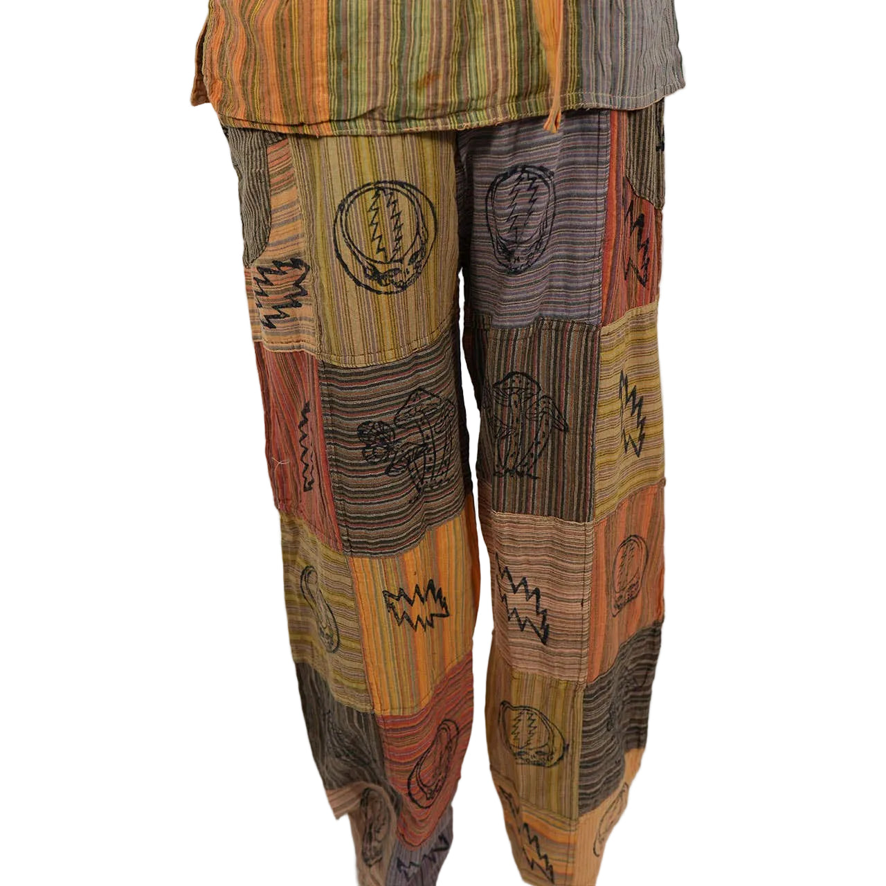 Hippie Cotton Striped  Patchwork Grateful Dead Men's Pants