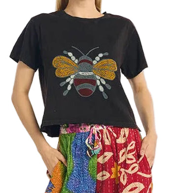 Embroidered Bee Crop Top