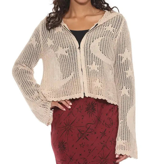 Celestial Lacy Cropped Zip Hoodie