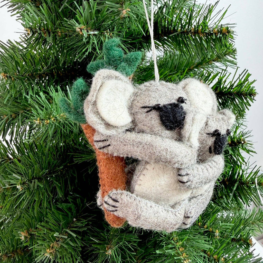 Needle Felted Koala with Baby Christmas Ornament