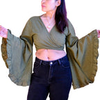 Cotton Flare Sleeve Top with Ruffle
