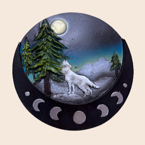 Wolf Round Incense Burner