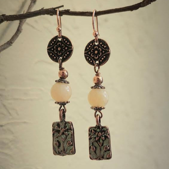 Yellow Calcite and Copper Earrings