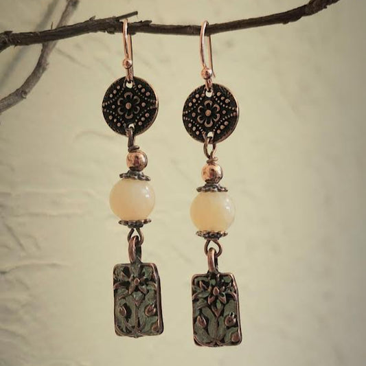 Yellow Calcite and Copper Earrings