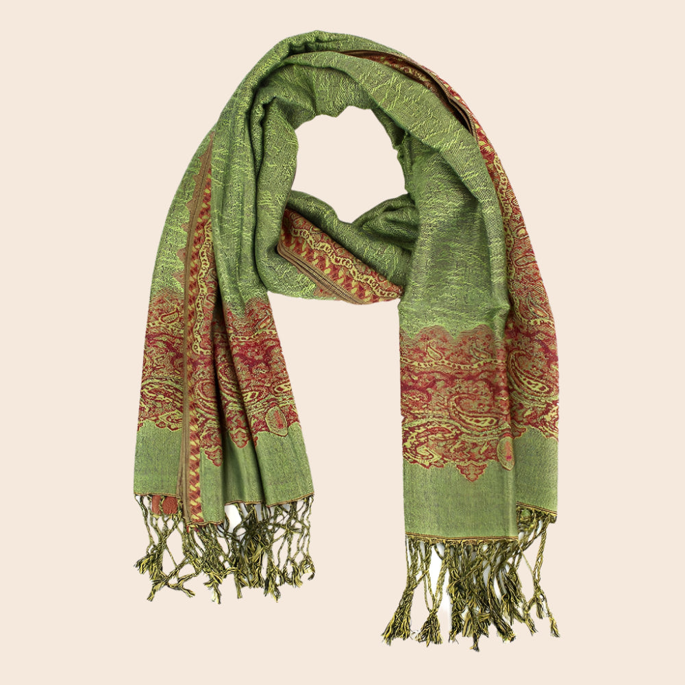 Border Pashmina Scarf Shawl with Fringe