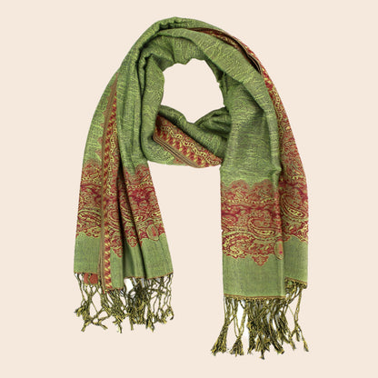 Border Pashmina Scarf Shawl with Fringe