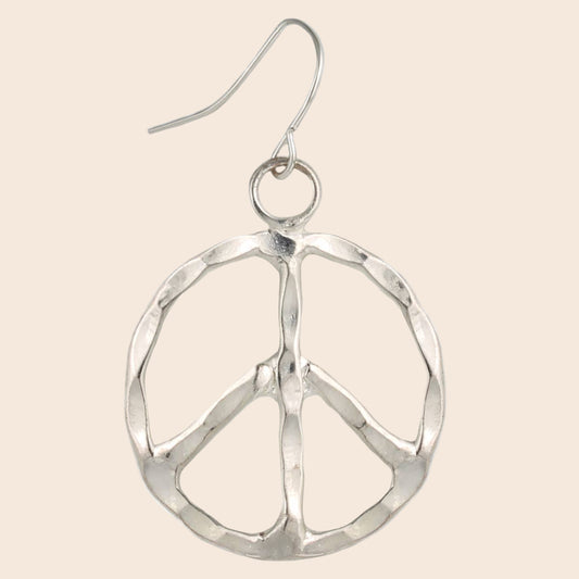 Woodstock Vibes Silver Peace Sign Earring