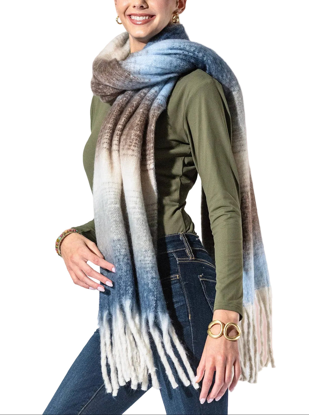 Blue and Brown Ombre Fringe Scarf
