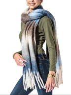 Blue and Brown Ombre Fringe Scarf