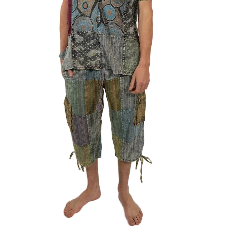Hippie Cotton Patchwork  Men's Clam Digger Shorts