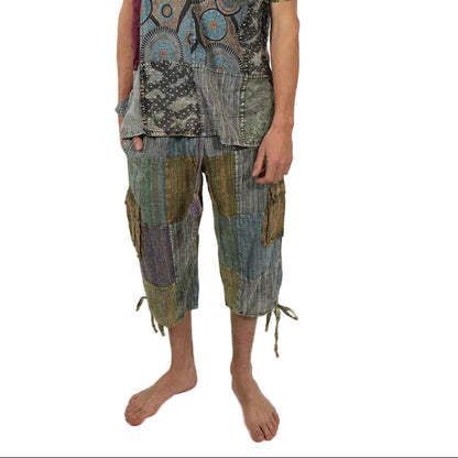 Hippie Cotton Patchwork  Men's Clam Digger Shorts