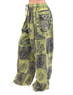 Green and Gray Printed Patchwork Pants