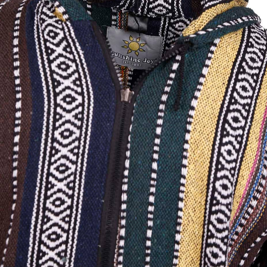 Woven Baja Style Hoodie Zip Up Earth Stripe