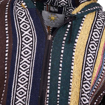 Woven Baja Style Hoodie Zip Up Earth Stripe