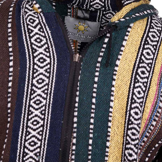 Woven Baja Style Hoodie Zip Up Earth Stripe