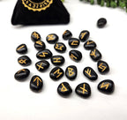 Black Agate Rune Sets with Velvet Pouch