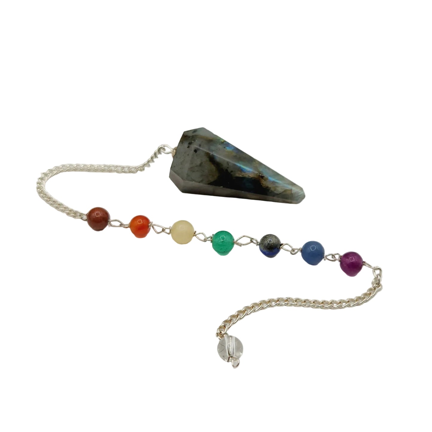 Labradorite Pendulum w/Chakra Beads-Silver Plate Chain