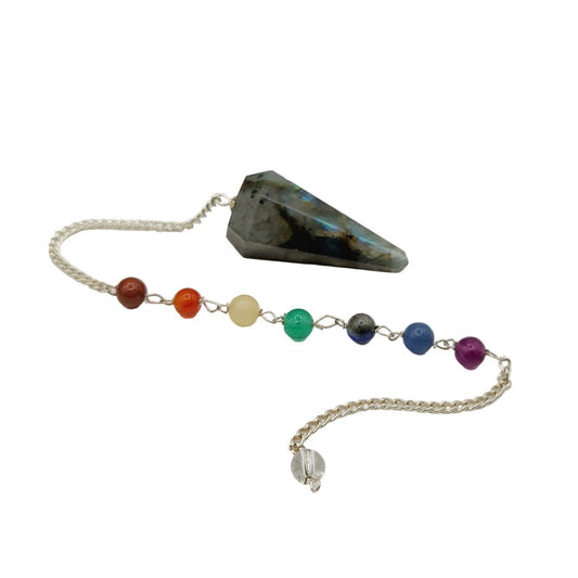 Labradorite Pendulum w/Chakra Beads-Silver Plate Chain