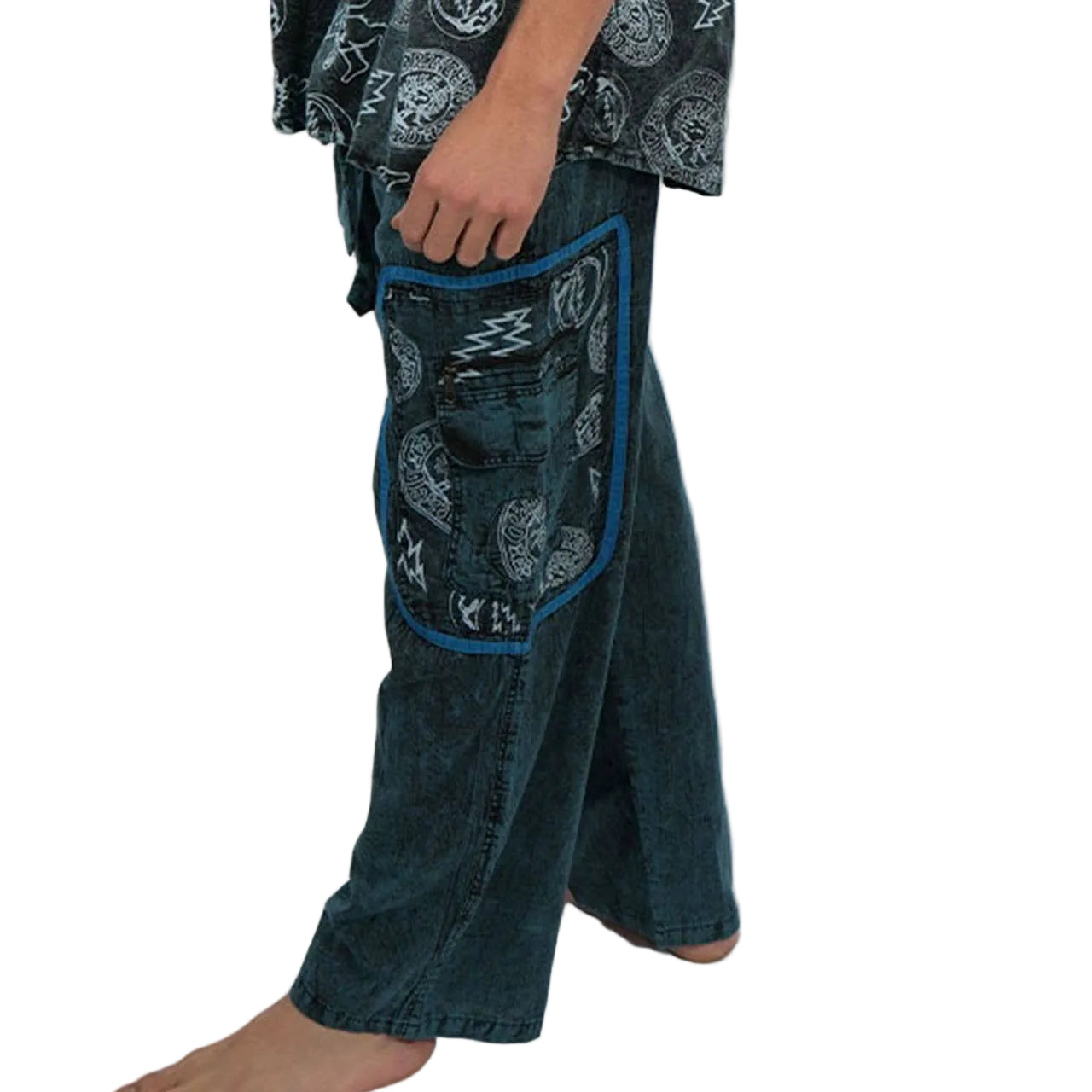 Hippie Cotton Patchwork Grateful Dead Print Men's Pants