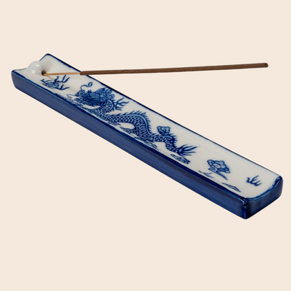 Handpainted Ceramic Incense Holder 9 inch L Ryu Dragon