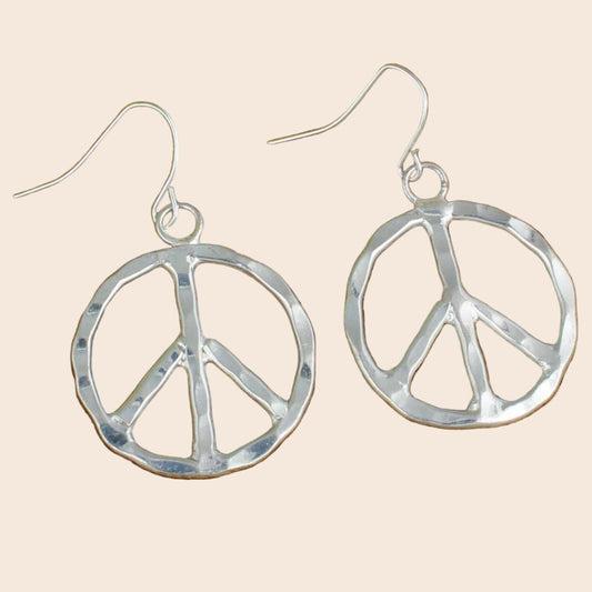 Woodstock Vibes Silver Peace Sign Earring