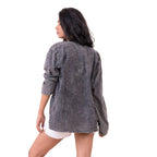 Button V-Neck Shirt, Cotton Acid Wash Long Sleeve