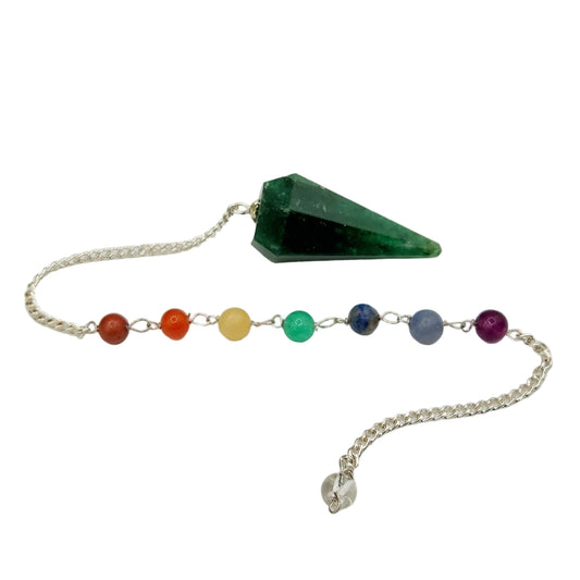 Jade Pendulum w/Chakra Beads-Silver Plate Chain