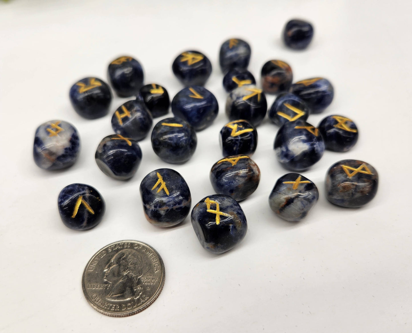 Sodalite Rune Sets with Velvet Pouch and Grid