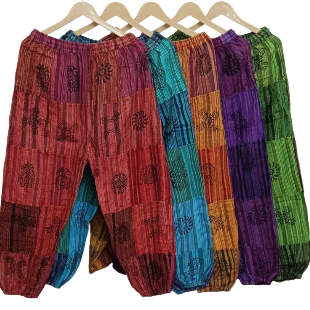 Solid Patchwork Pants with Elastic Ankles