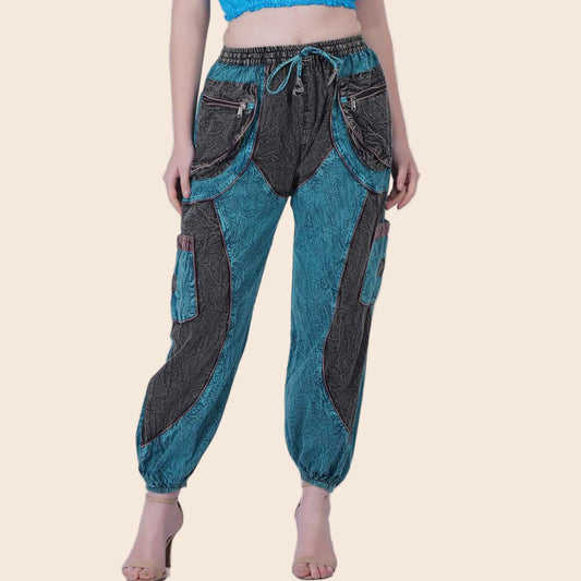 Stonewash Color Block Multi Patch Pants