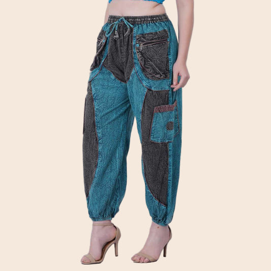 Stonewash Color Block Multi Patch Pants