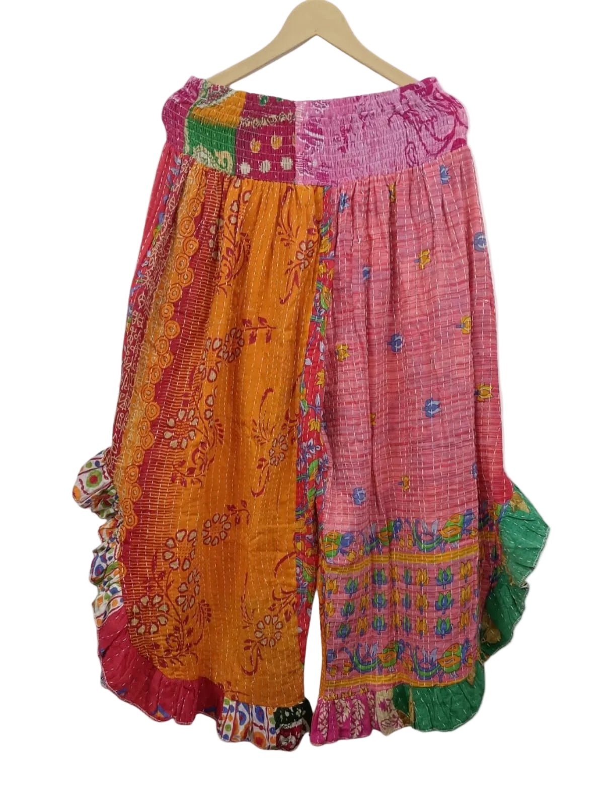 Wide Leg Ruffle Kantha Pants
